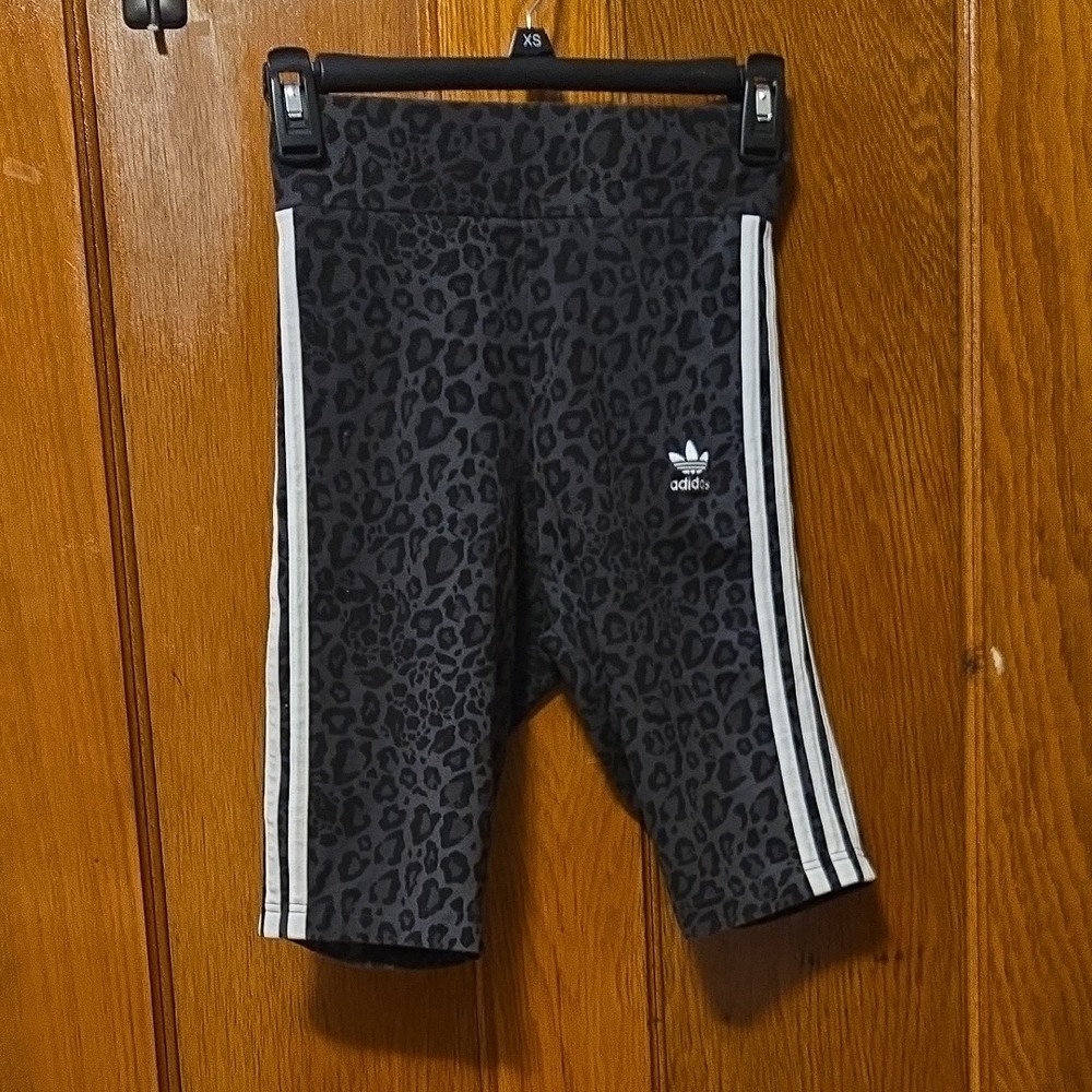 Adidas Womans Biker Shorts Black/Grey Animal Print Shorts